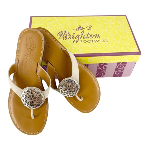 Brighton Shoes - Brighton Alice white thong leather sandals 7.5 with box flip flop